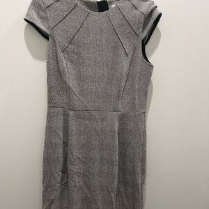 H&M Gray Plaid Fitted Cap Sleeves Zip Back Sheath Women Midi Dress Size 8